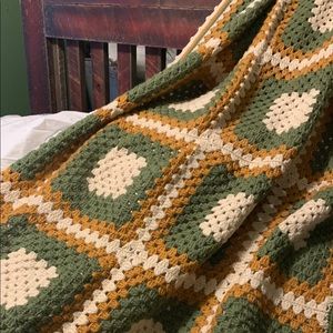 Autumn Vintage Handmade Crochet Afghan Olive Gold
